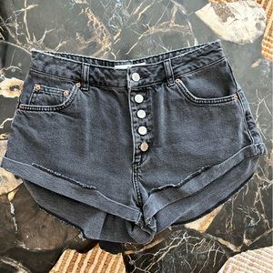 Black button fly high waisted shorts